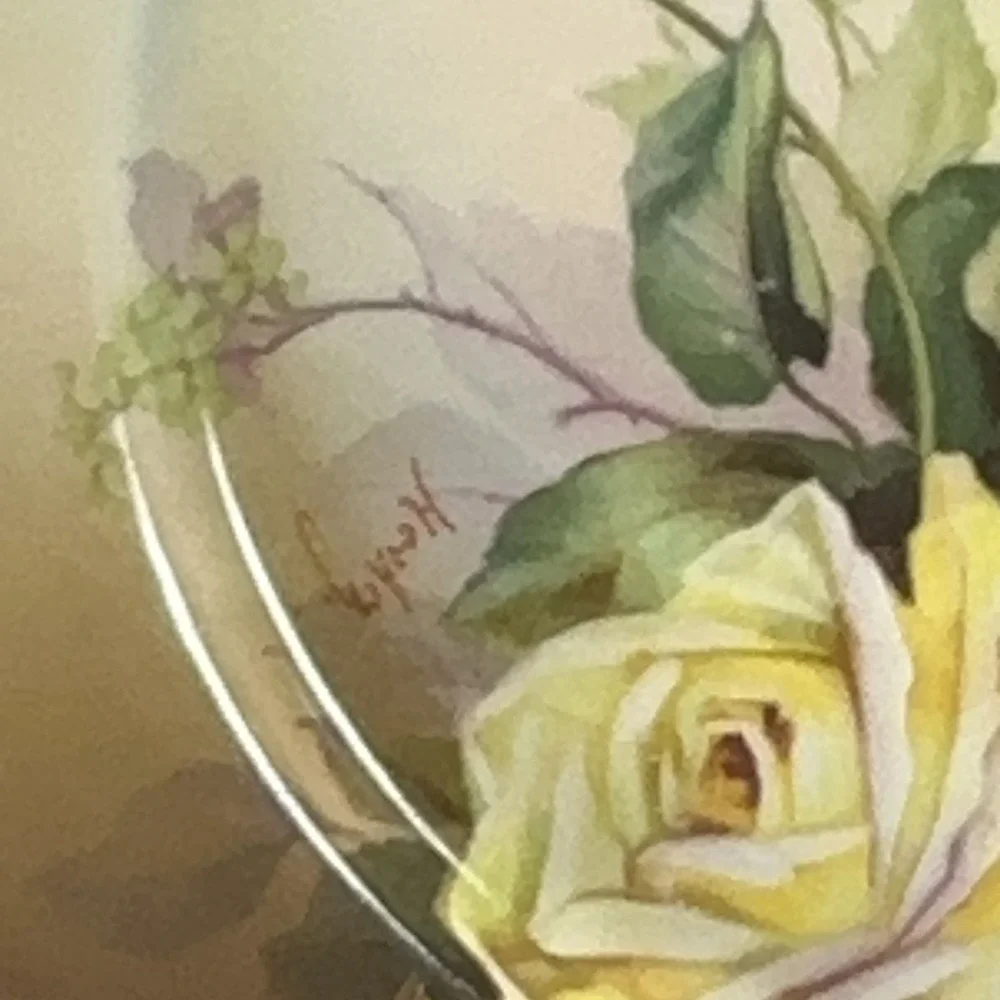 Antique‎ J&G Louise Bavaria Hand Painted Yellow Roses Cake Plate Signed Handled